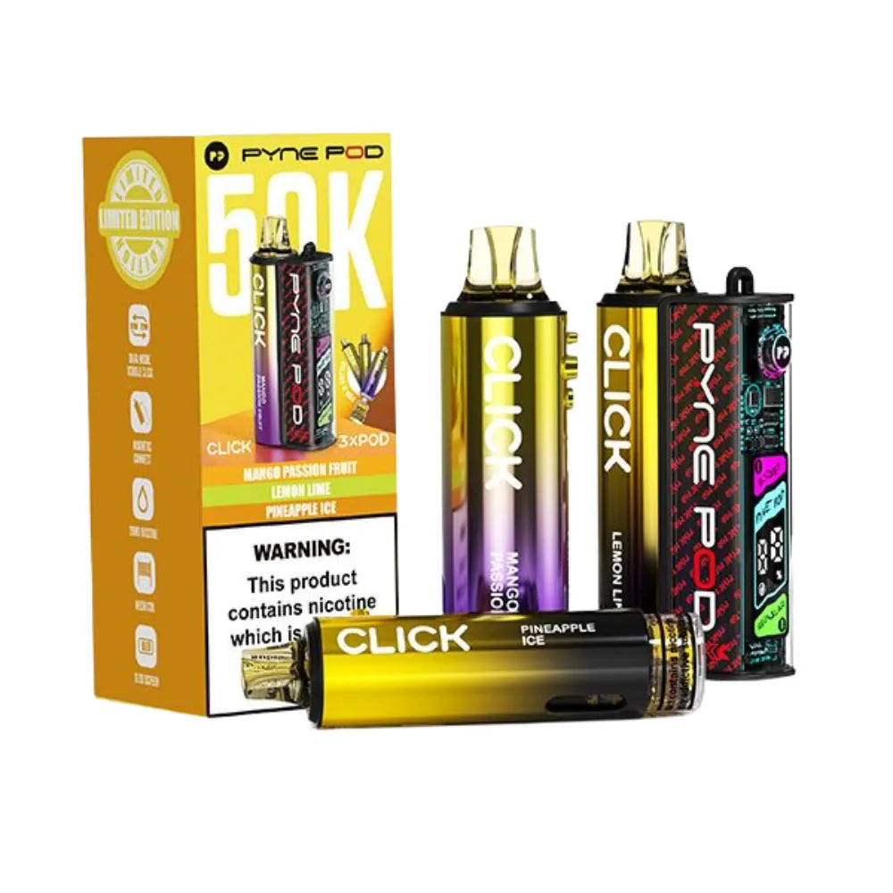 Pyre Pod vape devices with packaging on a white background