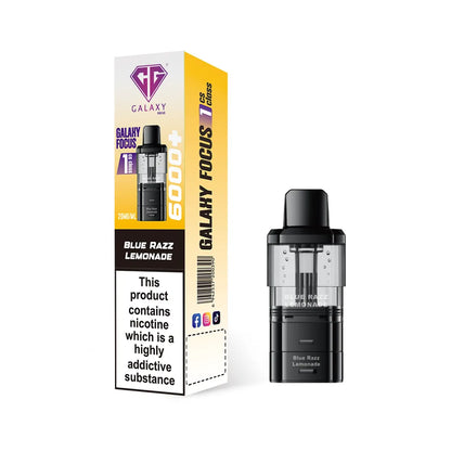 Crystal Galaxy refill pod in the flavour blue razz lemonade with packaging on a white background