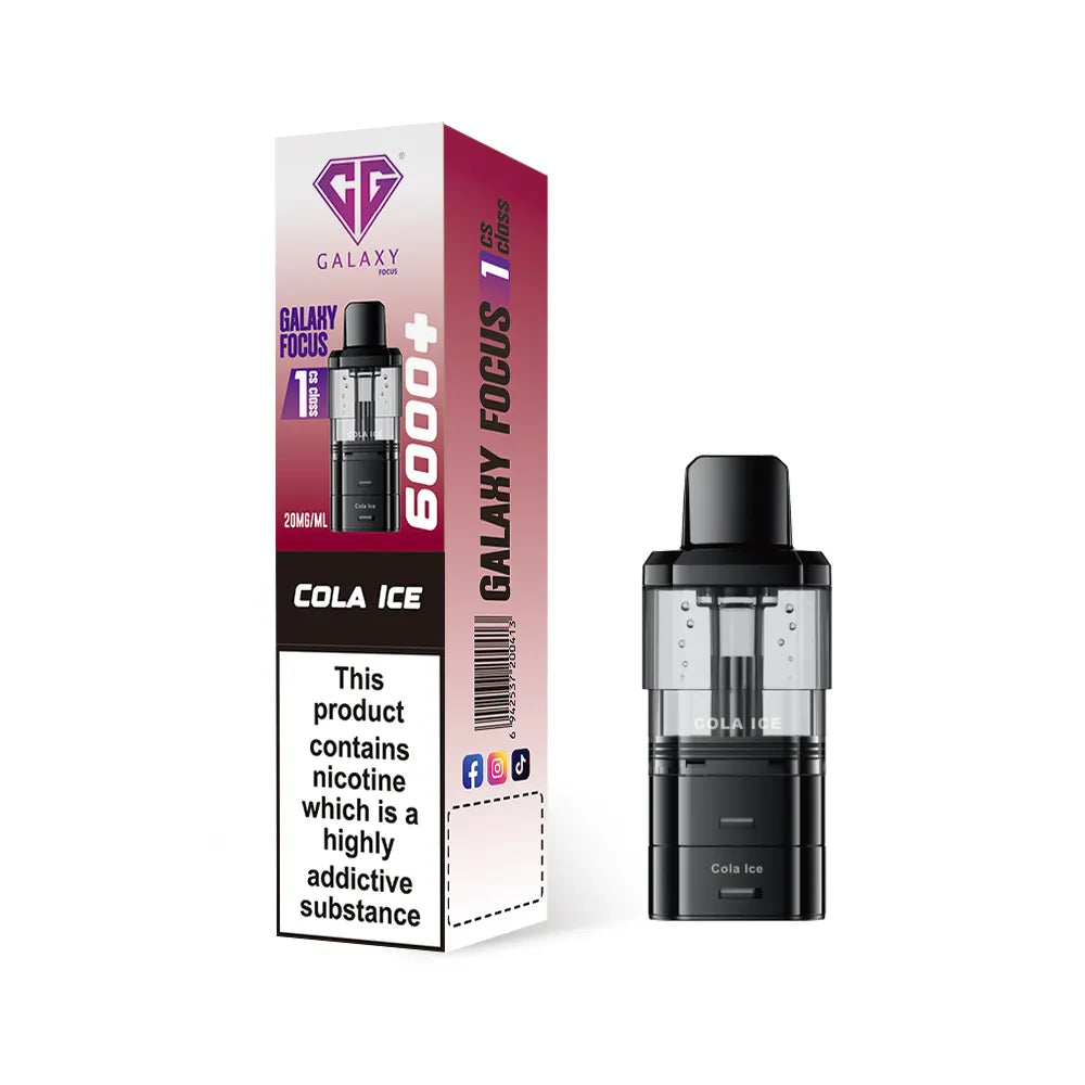 Crystal Galaxy refill pod in the flavour cola ice with packaging on a white background