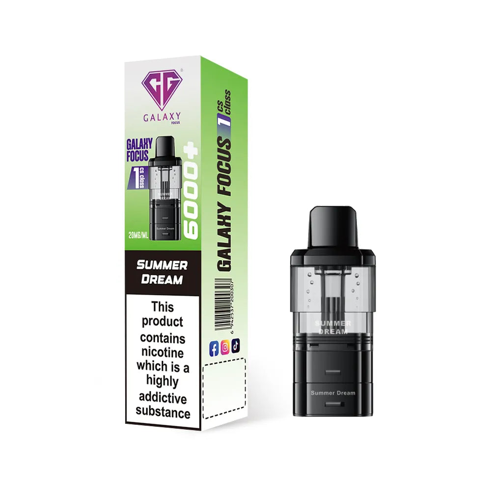 Crystal Galaxy refill pod in the flavour summer dream with packaging on a white background