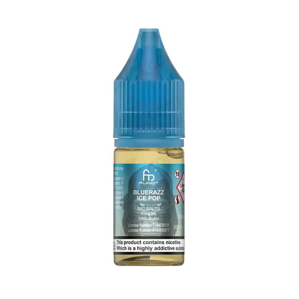 Bottle of Blue Razz Ice Pop e-liquid with blue cap on a white background