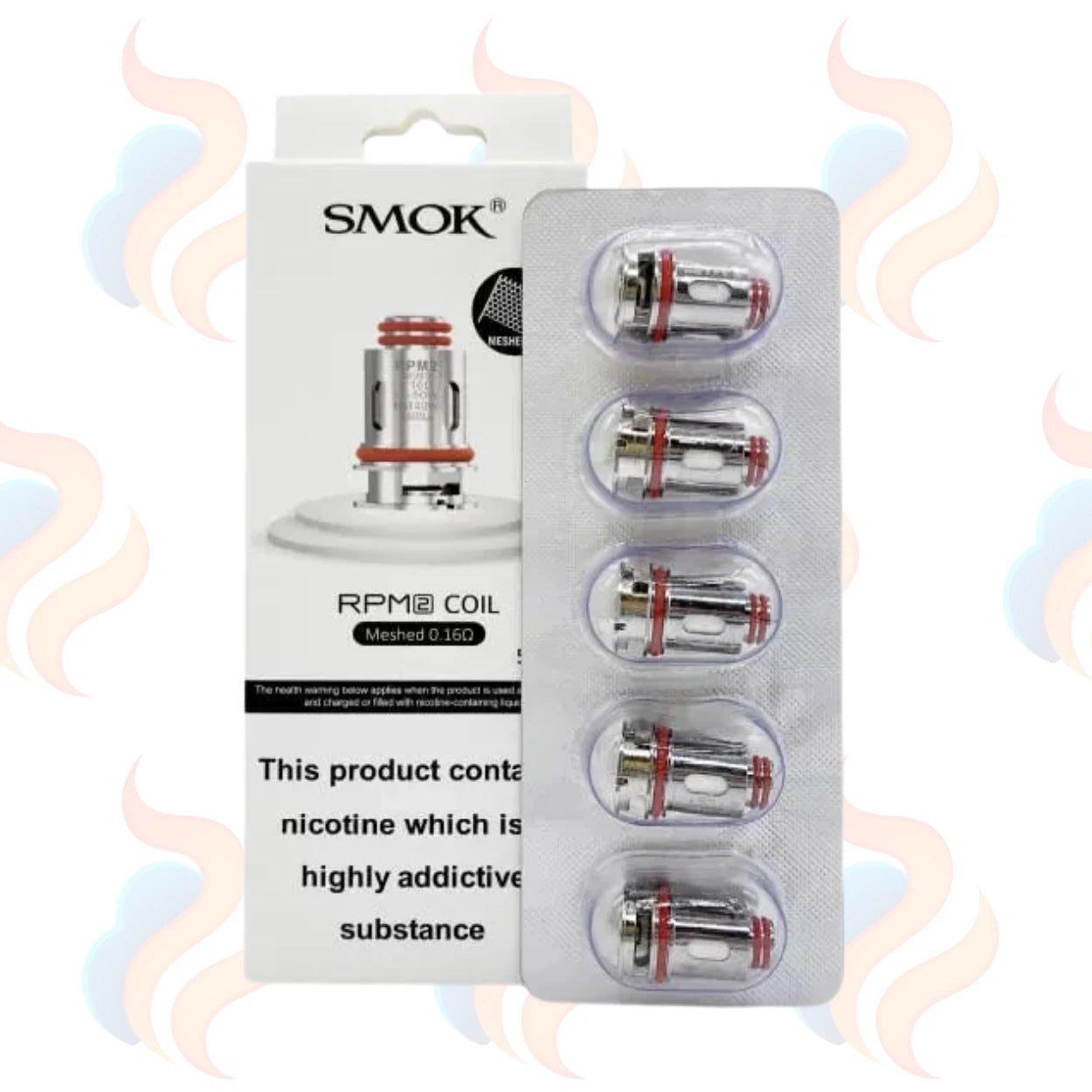 Smok RPM coil packaging with nicotine warning label on a white background