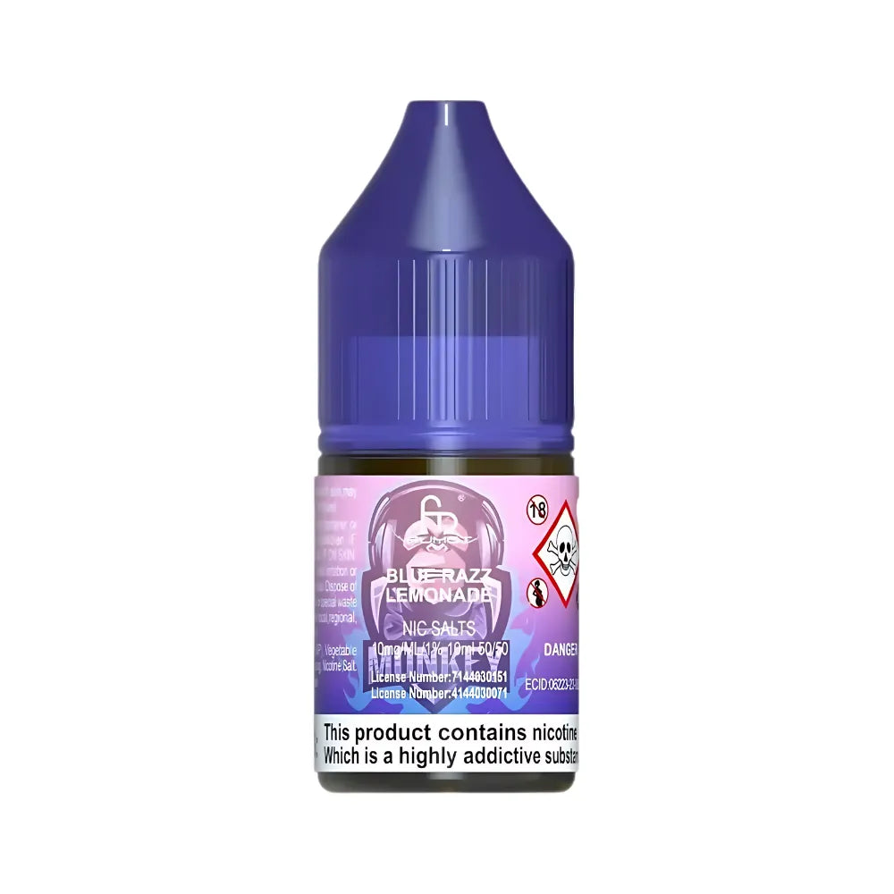 Purple vape juice bottle with label on a white background