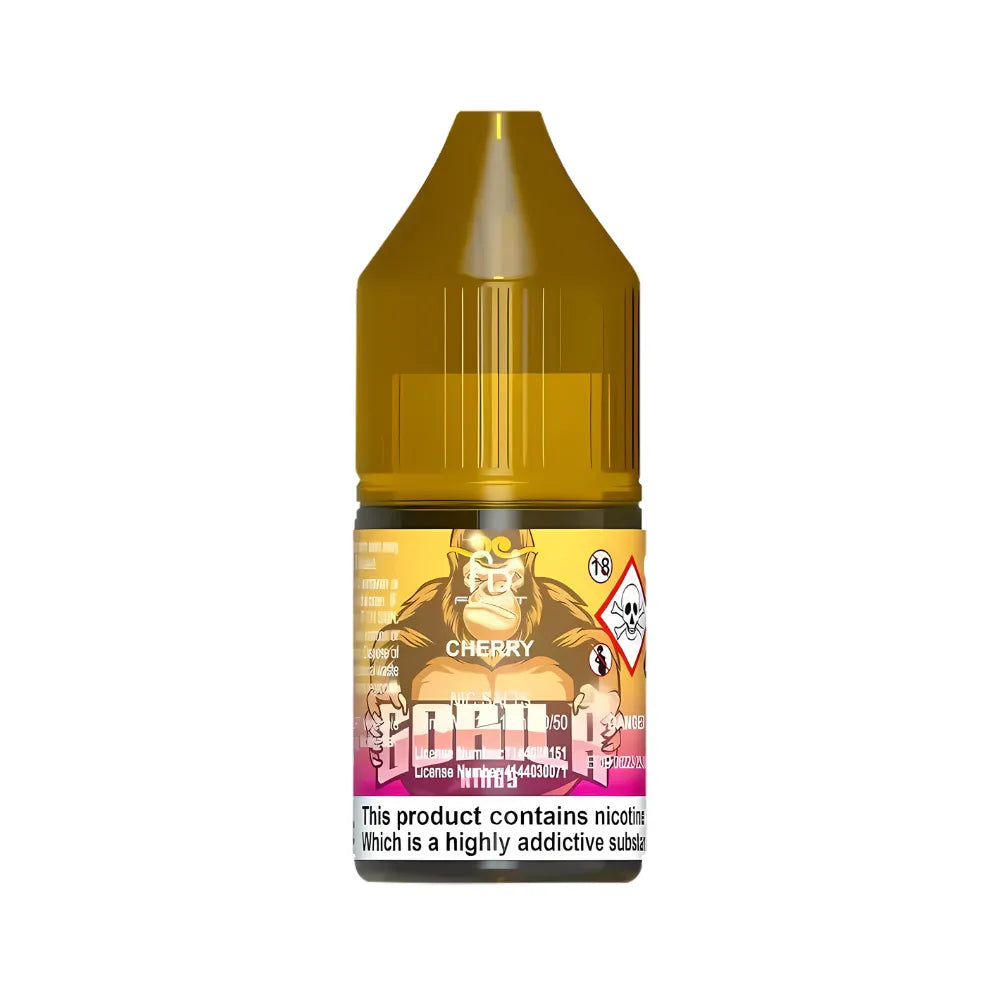 Bottle of Cherry-flavored vape juice with a gorilla label on a white background