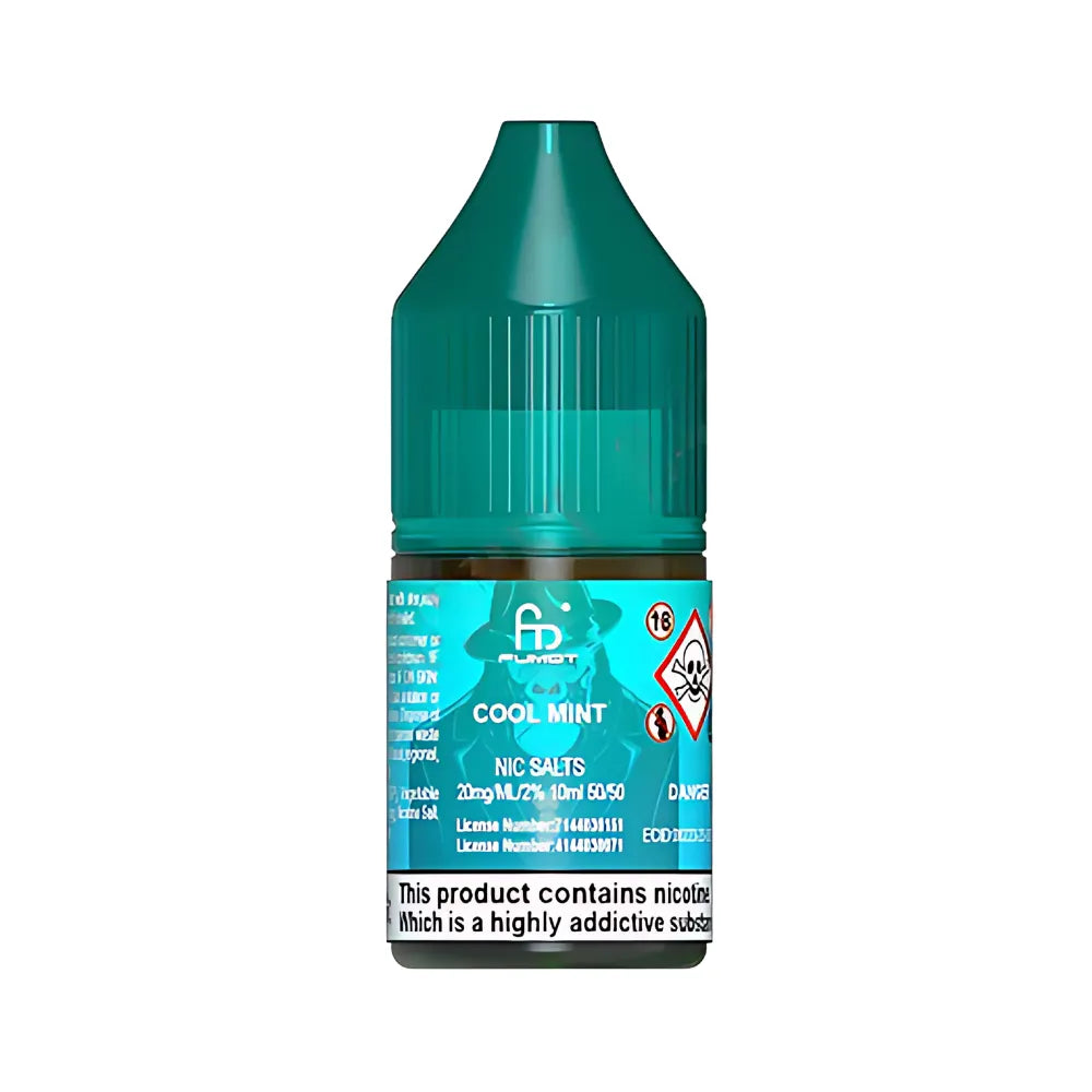 Green vape juice bottle with blue label on a white background