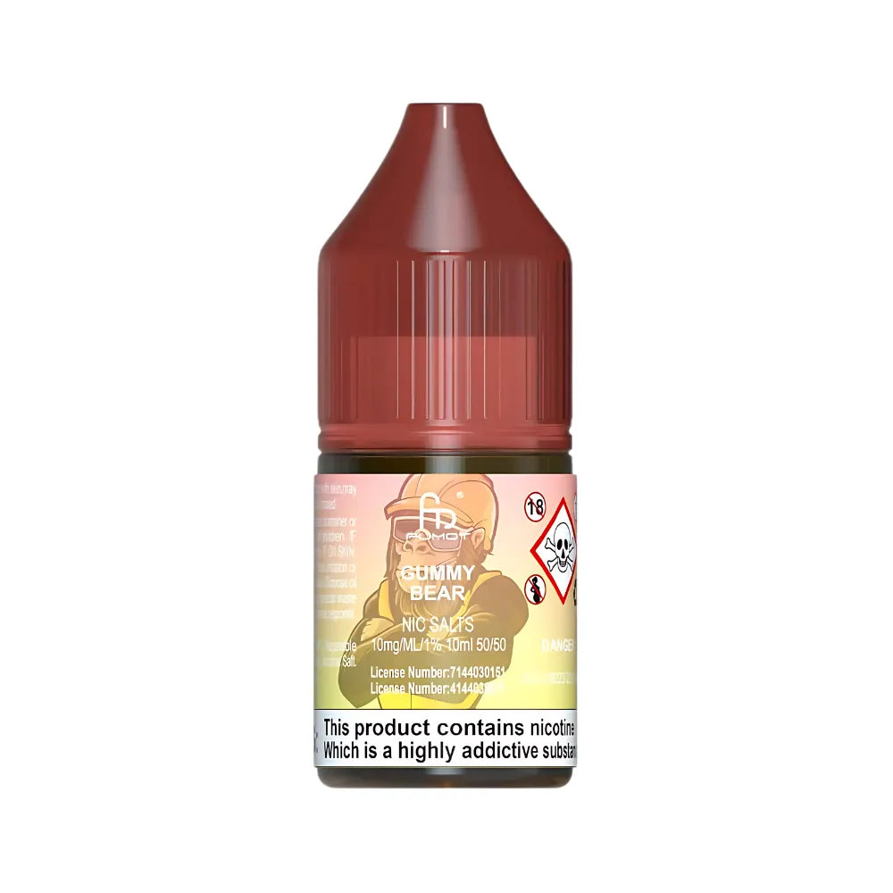 R&M Tornado 7000 Salts Gummy Bear Vape juice bottle with label on a white background