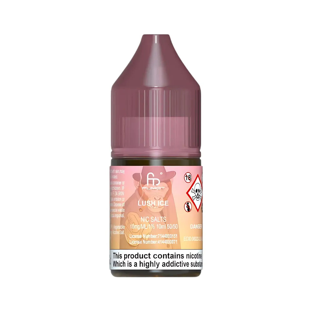 Nicotine salt e-liquid bottle with pink cap on a white background