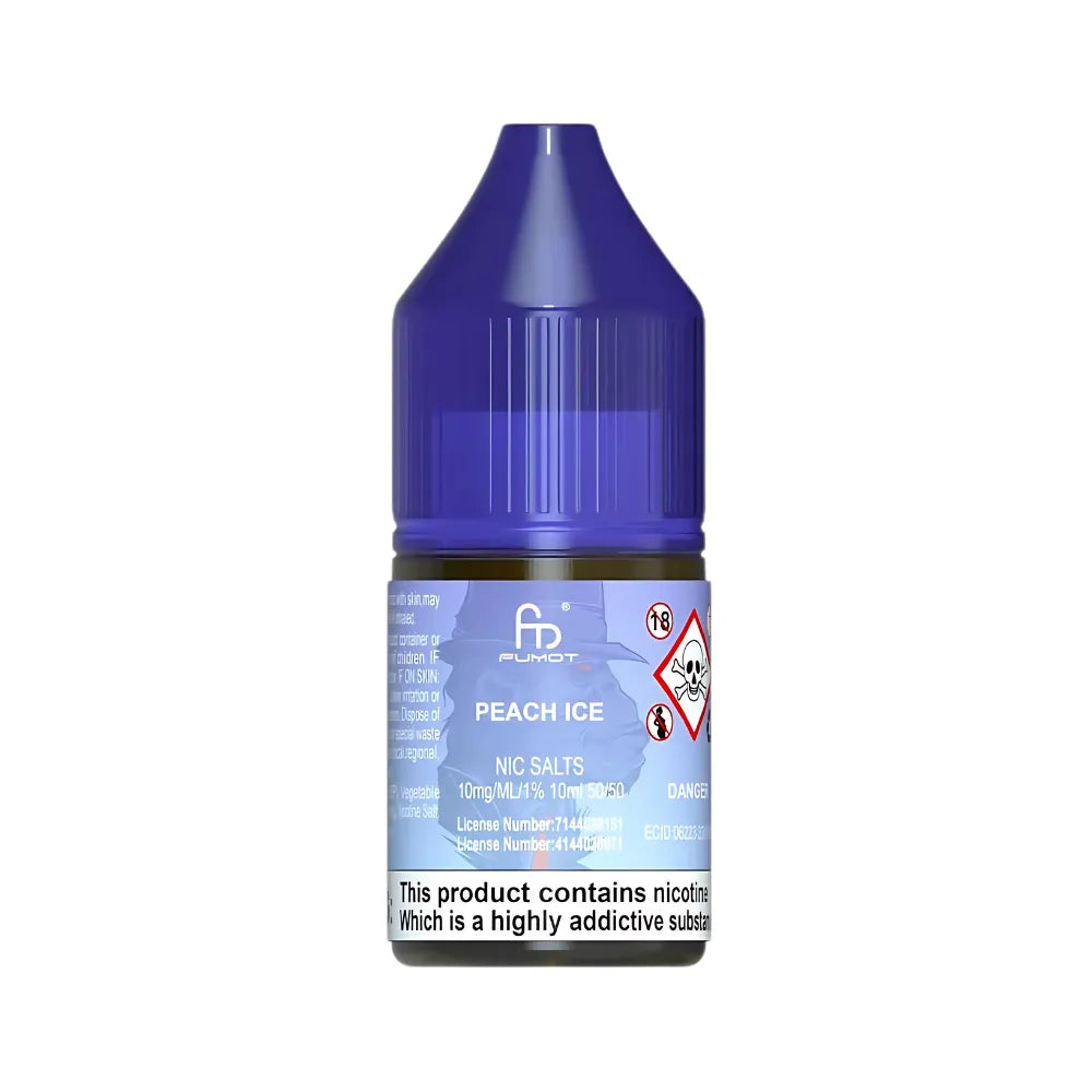 Vape juice bottle with blue cap and label on a white background