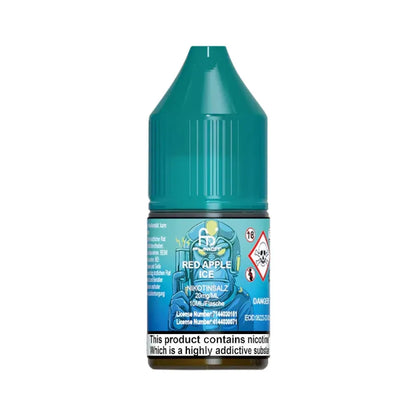 Teal bottle of Red Apple Ice nicotine product on a white background