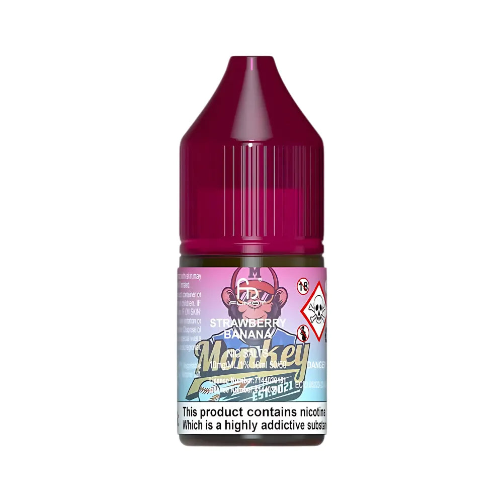 Strawberry Banana vape juice bottle on a white background