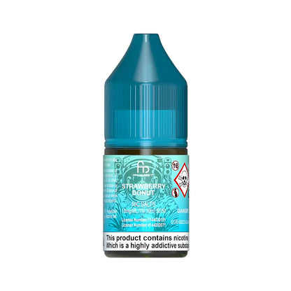 Teal bottle of strawberry donut-flavored e-liquid on a white background