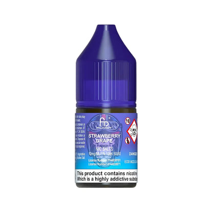 Blue bottle of strawberry grape flavored e-liquid on a white background