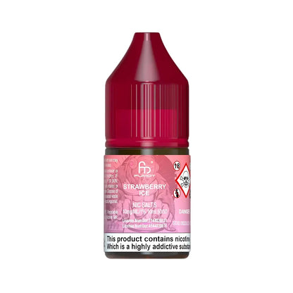 Bottle of strawberry ice-flavored e-liquid with a pink label on a white background