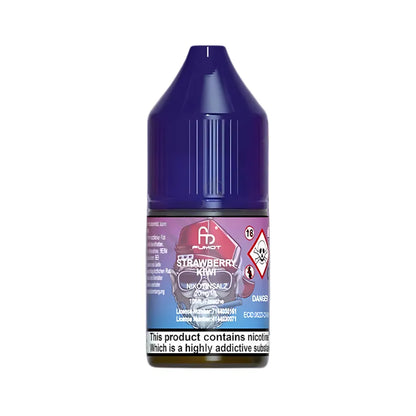 Blue bottle of strawberry kiwi e-liquid with a label on a white background