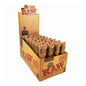 Display of 32 packs of Raw classic king-size cones in a branded box on a white background