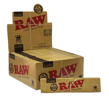 Box of 50 Raw classic king-size rolling papers with visible branding on a white background