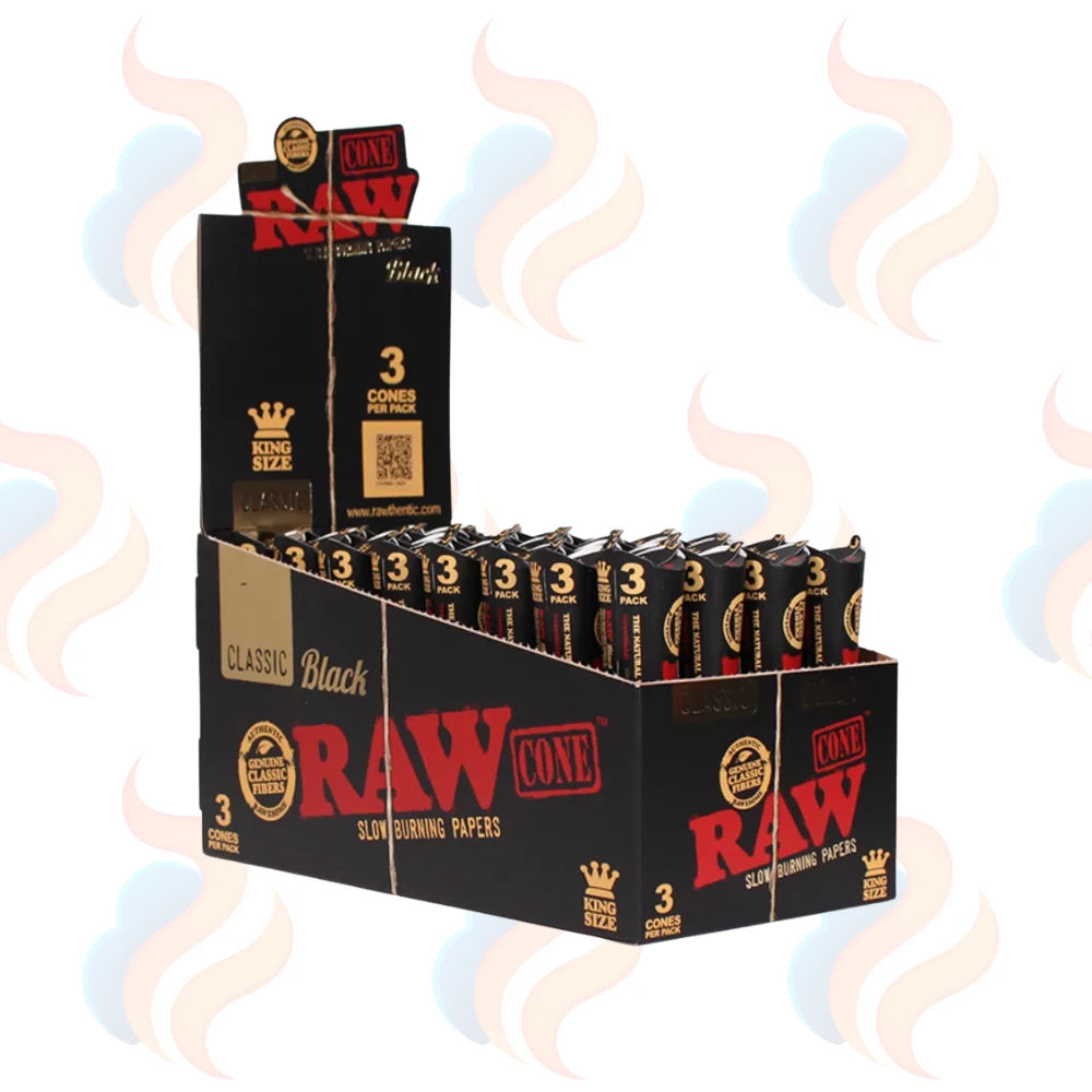 Display of Raw cone packaging with smoke effects on a white background