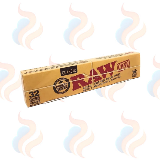 Pack of 32 Raw king-size rolling cones on a white background