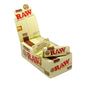 Display box of RAW organic single wide rolling paper on a white background