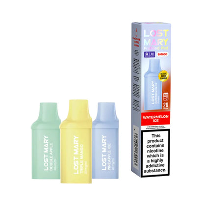 Lost Mary bm600 prefilled pod and packaging on a white background