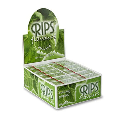 Box of RIPS mint rolling papers with green and white design.