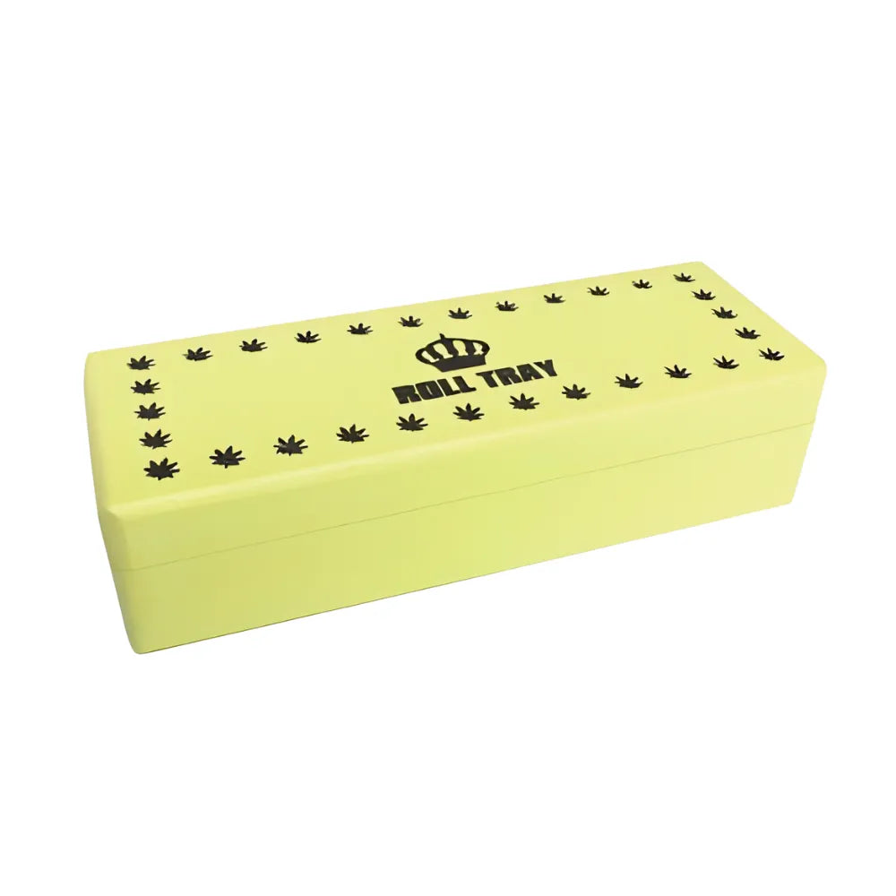 Natural-wooden colour small wooden box with "Roll Tray" branding on a white background