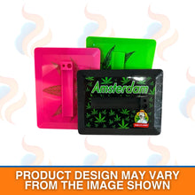 Three smoking accessories with 'Amsterdam' branding on a white background.