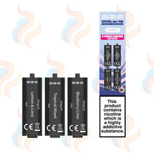 Three SKE Crystal 4in1 vape refill pods with packaging on a white background.