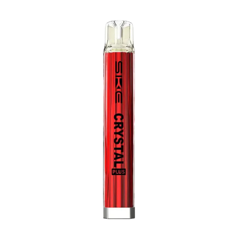 Red vape pen with 'SKE Crystal Plus' branding on a white background