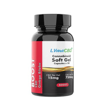 Bottle of LVWell CBD Cannabinoid Soft Gel capsules on a white background