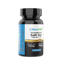 Bottle of LVWell CBD Cannabinoid Soft Gel Capsules on a white background