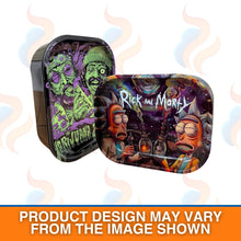 Two 'R&M' themed cases with colourful designs on a white background.