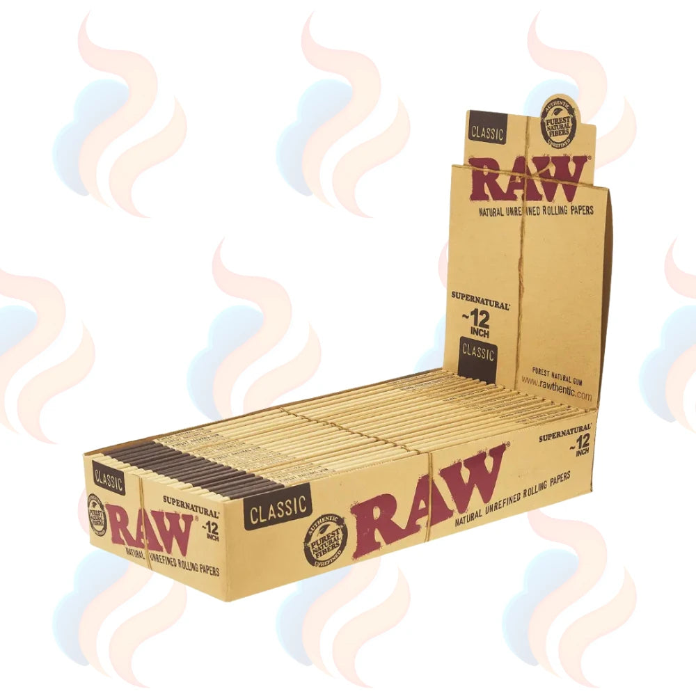 Box of Raw rolling papers with smoke effects on a white background