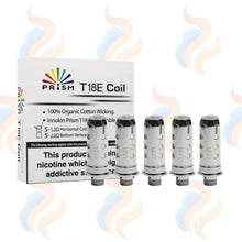 Prism T18E Coil packaging with four coils on a white background