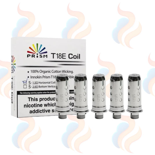 Prism T18E Coil packaging with four coils on a white background