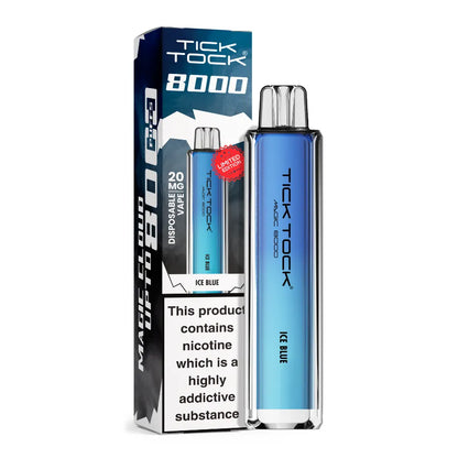 Tick Tock 8000 vape device and packaging on a white background