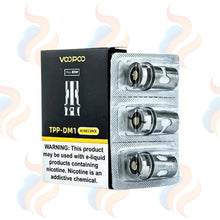 VooPoo TPP-DM1 vaping product packaging with nicotine warning label on a white background