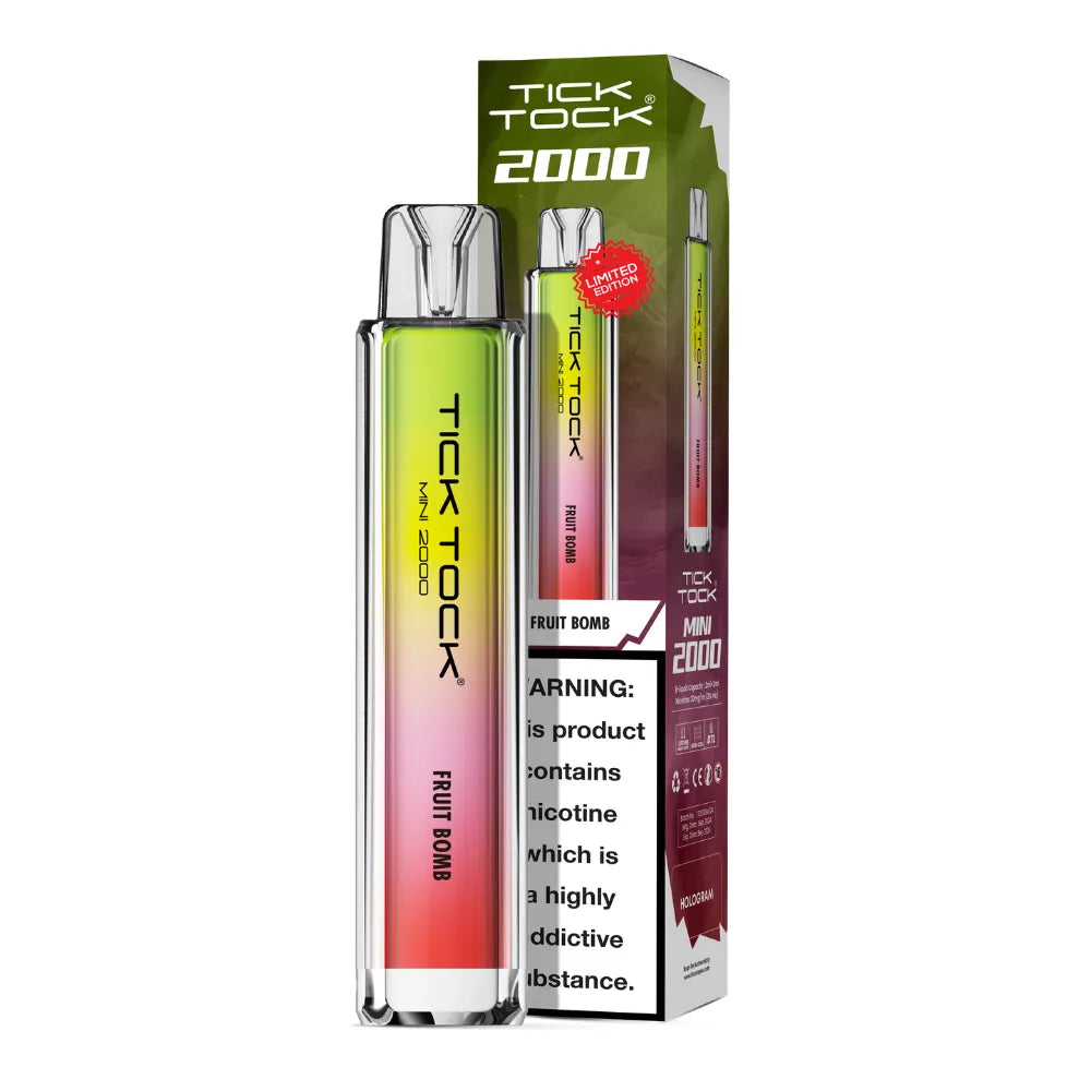 Tick Tock vape device and packaging on a white background