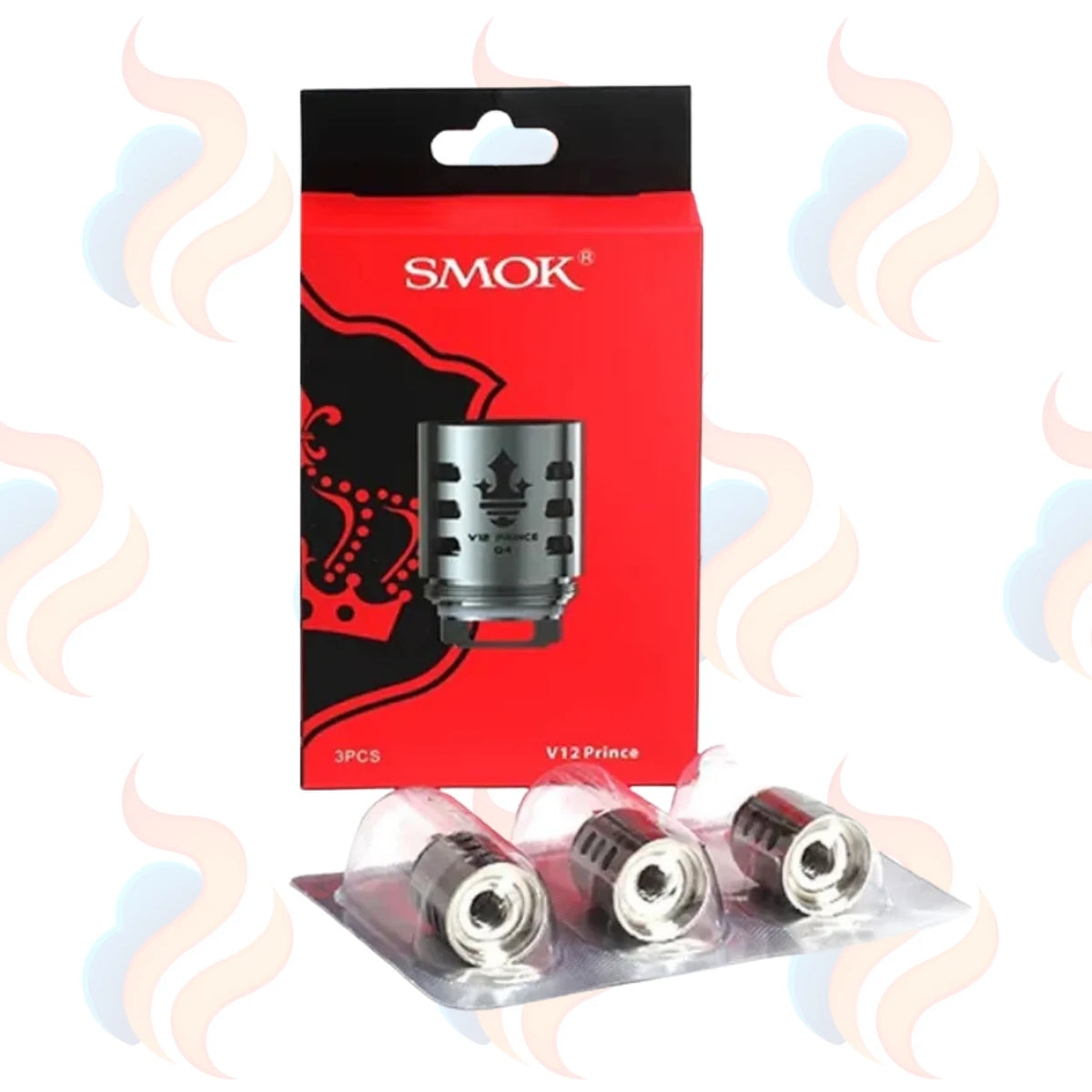 SMOK V12 Prince vape coil package with red and black design on a white background