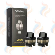 Voopoo Vinci replacement pod packaging with two pods on a white background