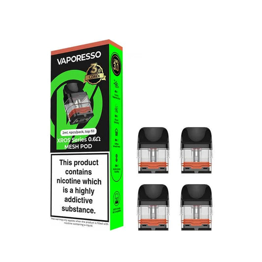 Four Vaporesso Corex 3.0 Version pod vape cartridges beside packaging 