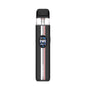 Black vape device with a digital display on a white background