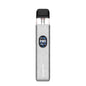 Silver vape device with a black top on a white background