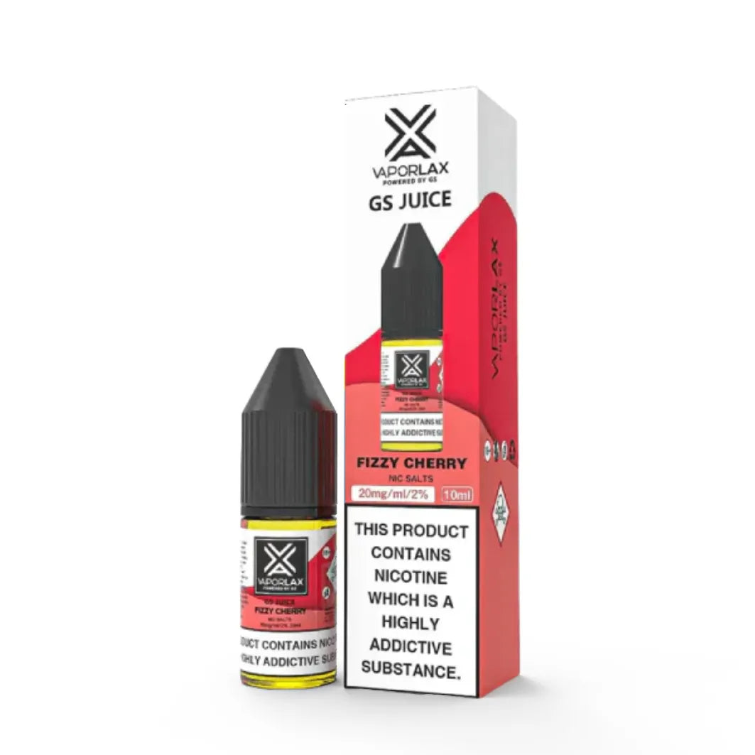 Vaporlax GS Juice Fizzy Cherry vape juice bottle and packaging on a white background