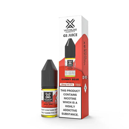 Vaporlax GS Juice Gummy Bear vape juice bottle and packaging on a white background
