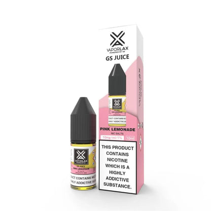 Vaporlax GS Juice Pink Lemonade vape juice bottle and packaging on a white background