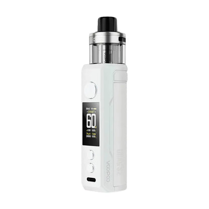 White vape device with black top on a white background