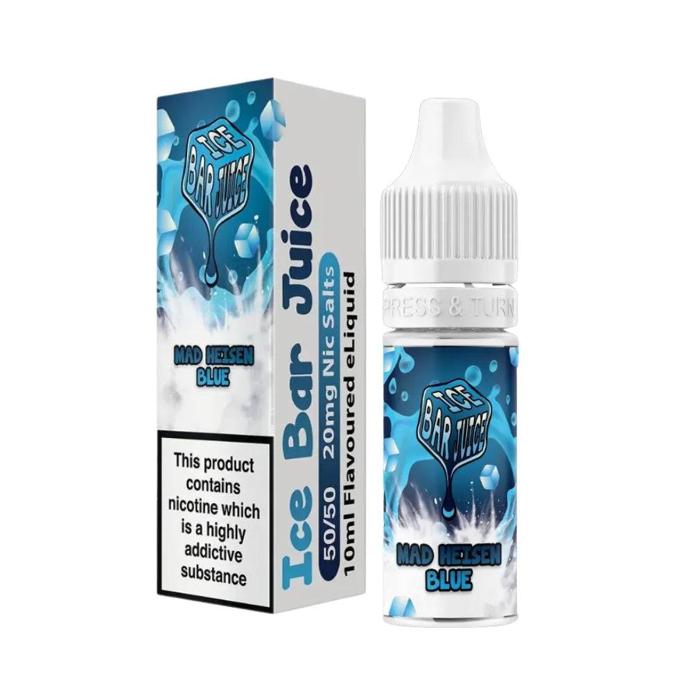 Ice Bar Juice Mad Helmen Blue e-liquid packaging on a white background