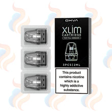 OXVA Xlim Cartridge packaging with three cartridges on a white background