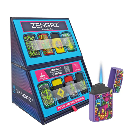 Zengaz "Zippy Style" lighters with colourful packaging and accessories on a white background